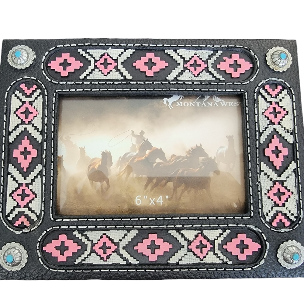 Montana West Aztec 6x4 Picture Frame Black Pink Turquoise White